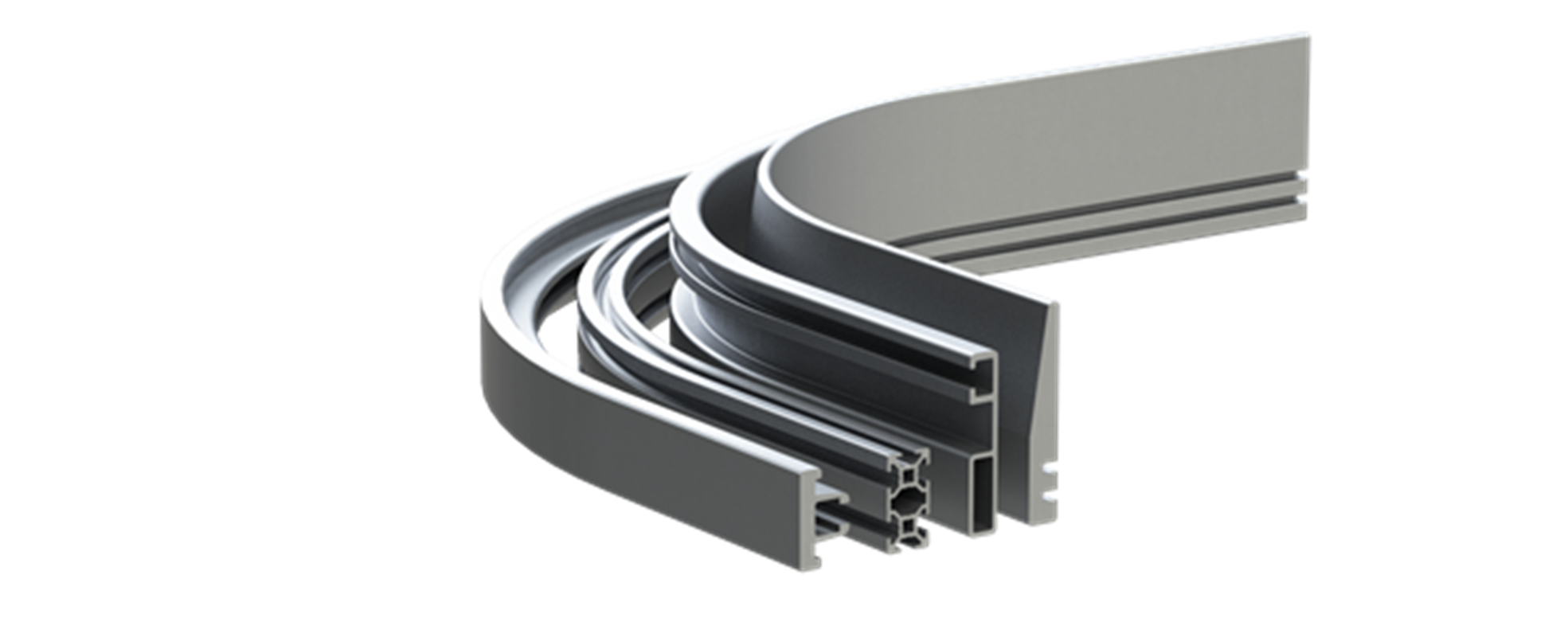 Bent aluminium profiles creating a seamless joint 