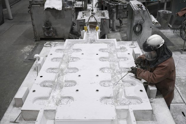 Aluminum smelting and casting at a  Hydro plant.