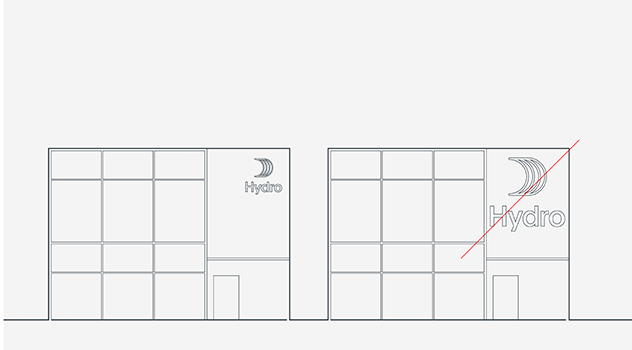 technical drawing illustrating placement and size of logo on a building