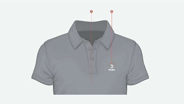 a grey t-shirt with a red circle on it