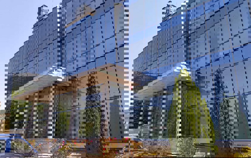 a building with glass windows