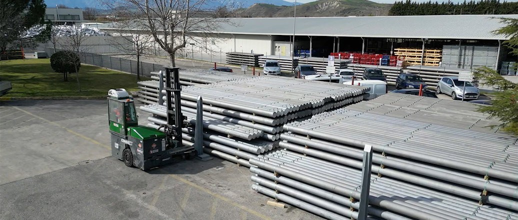 a truck parked outside a building