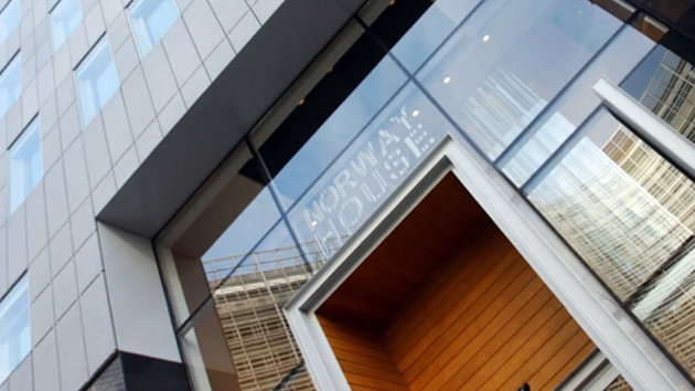 a building with a sign on the side