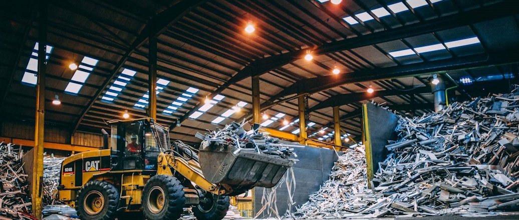 a tractor in a warehouse