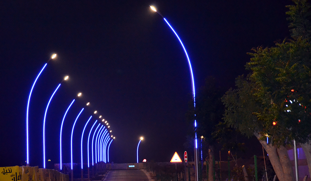 road lights with illuminated poles