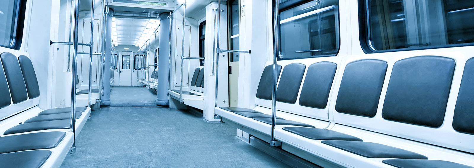 interior of a linked mass transit train carriages