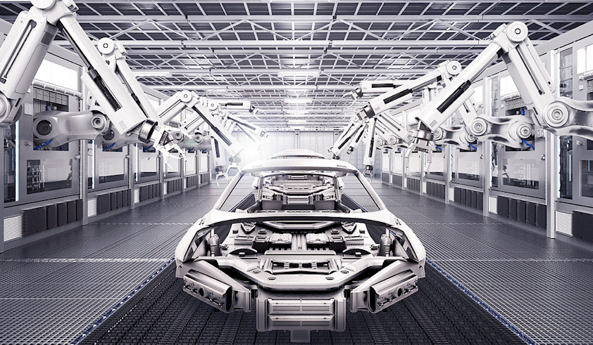 fully automated conveyor belt with car bodies